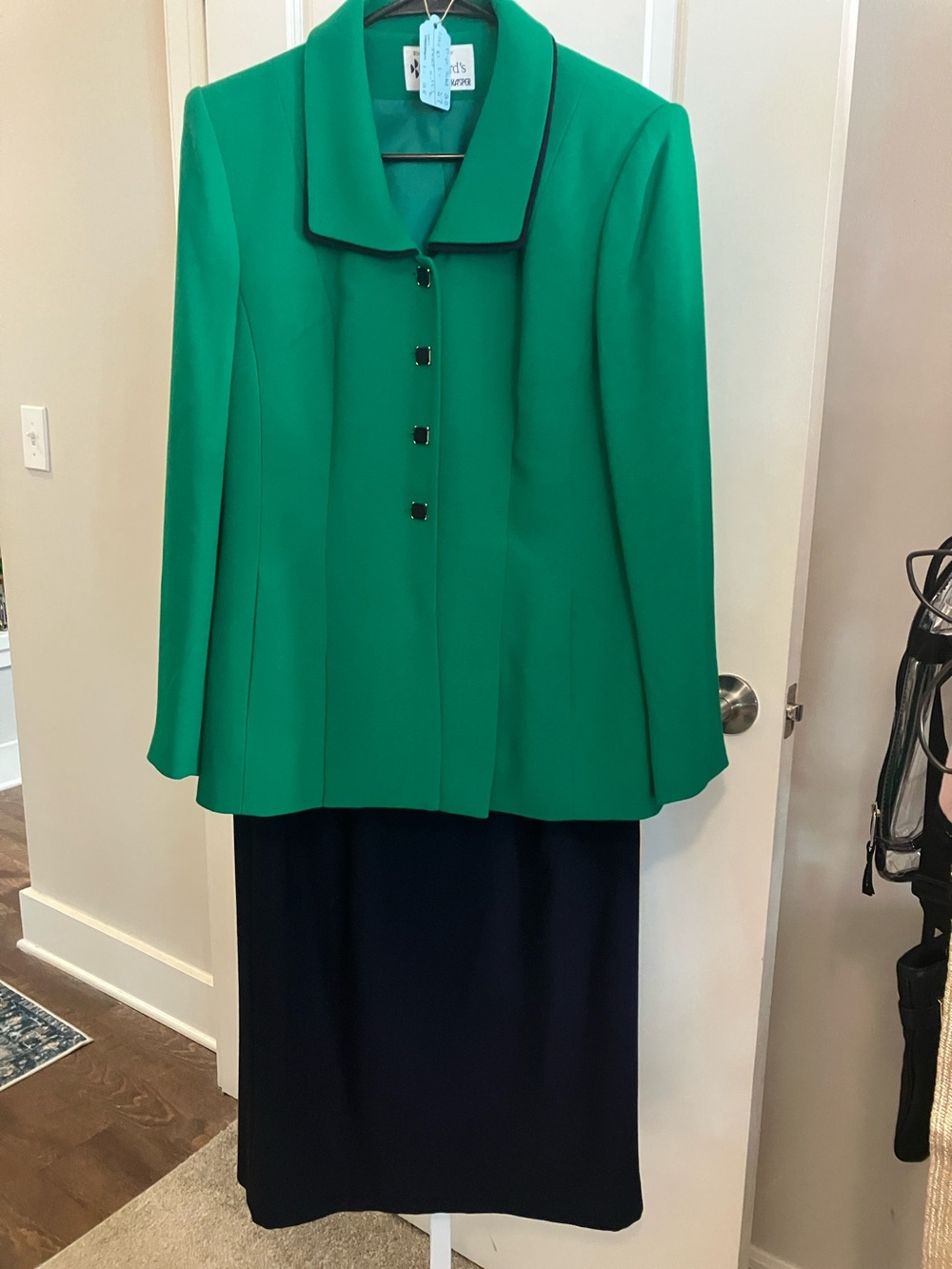 Vintage Kasper Emerald Green Jacket with Black Skirt